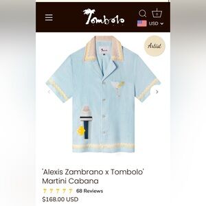 Tombolo x Alexis Zambrano Martini Cabana Shirt Size L Unisex
